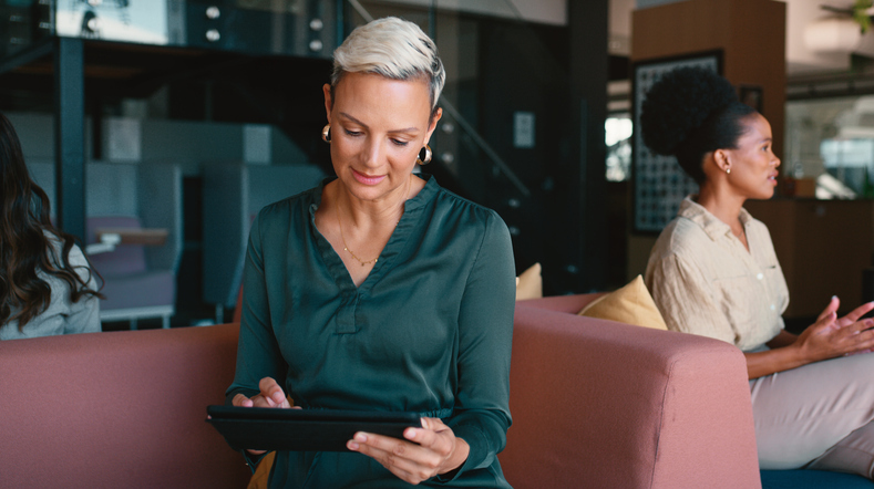 Woman searching for the best survey tools