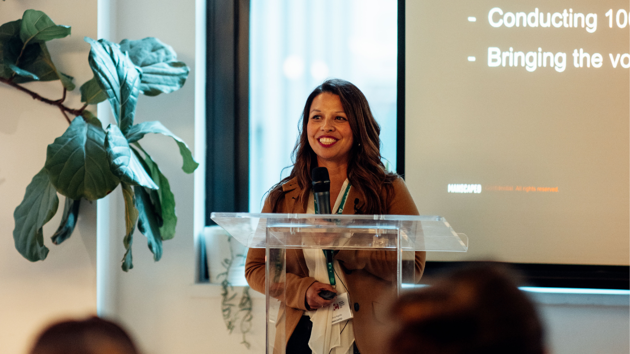 Monica Aguilo, Senior Director of Consumer Insights, Strategy and Social Impact at MANSCAPED presenting at the Attest Brand Growth Meetup